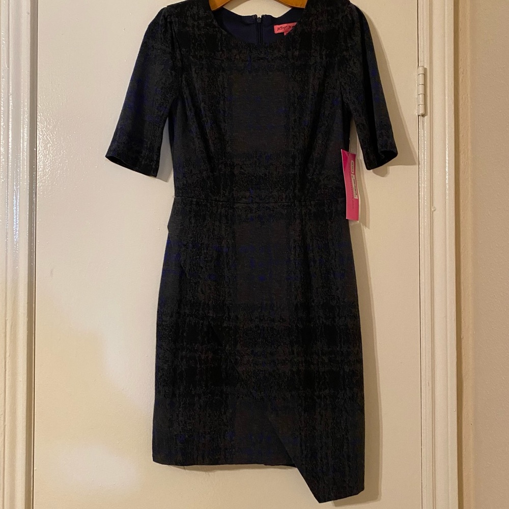 Betsey Johnson NWT Plaid Sheath Dress Blue Gray Short Sleeve size 6 - Picture 2 of 5